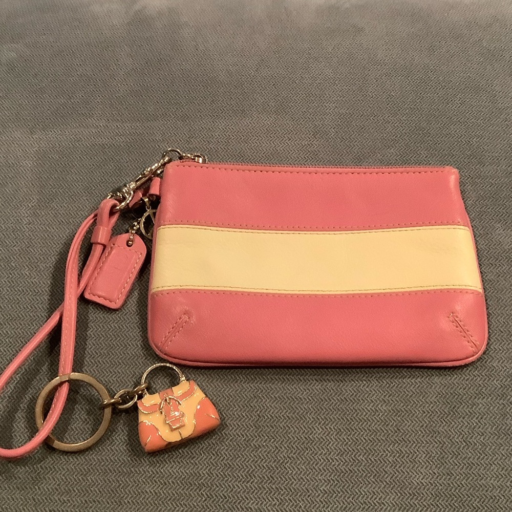 Coach Pink and Cream Wristlet Clutch